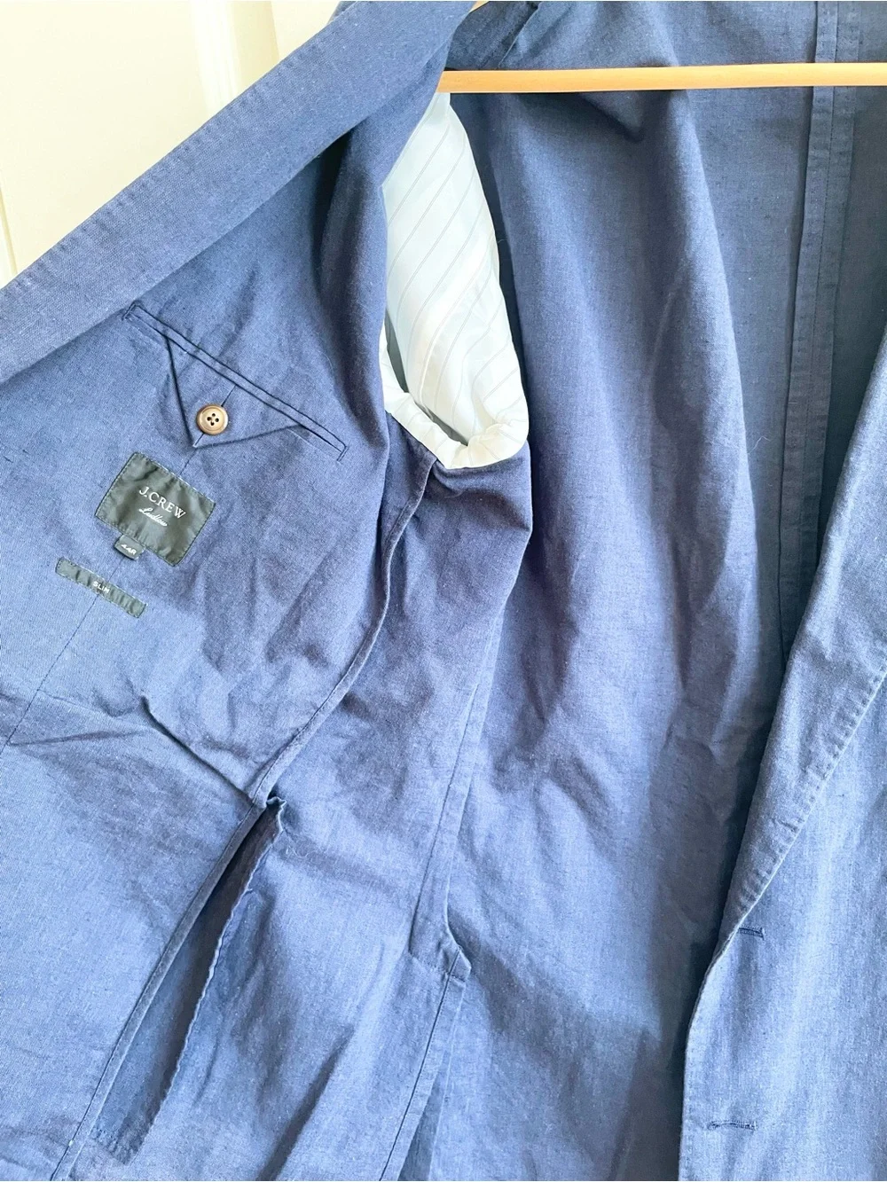 J Crew Mens Blazer Ludlow Unlined Somelos 44R Slim Navy Linen Cotton Summer